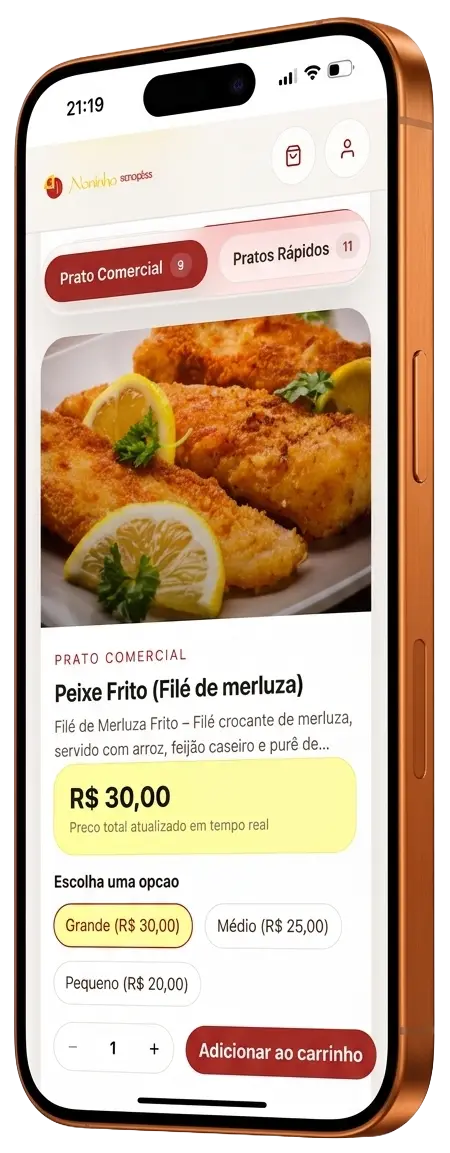 Mockup do aplicativo PWA do tenant em um iPhone